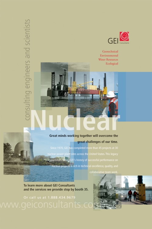 ad for nuclear services that highlights the years of experience by merging old and current project images